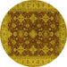 Round Machine Washable Oriental Yellow Industrial Rug, wshurb1597yw