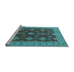 Sideview of Machine Washable Oriental Light Blue Industrial Rug, wshurb1597lblu