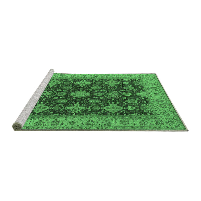 Sideview of Machine Washable Oriental Emerald Green Industrial Area Rugs, wshurb1597emgrn
