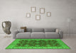 Machine Washable Oriental Green Industrial Area Rugs in a Living Room,, wshurb1597grn