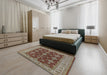 Mid-Century Modern Dark Sienna Brown Oriental Rug in a Bedroom, urb1597