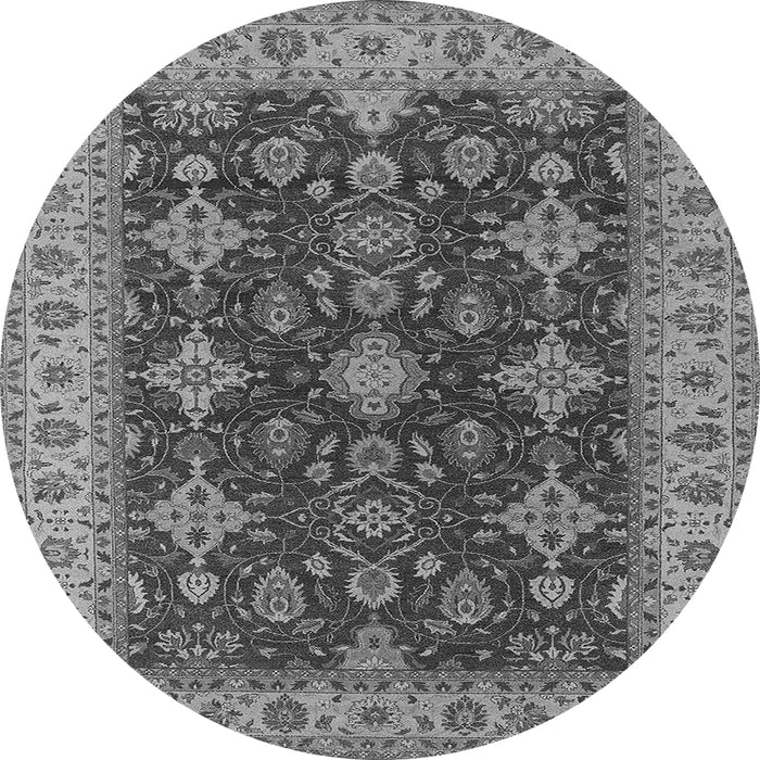 Round Machine Washable Oriental Gray Industrial Rug, wshurb1597gry