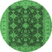 Round Oriental Emerald Green Industrial Rug, urb1597emgrn