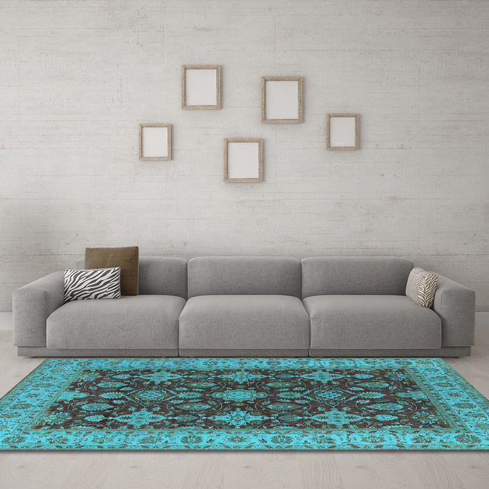 Machine Washable Oriental Light Blue Industrial Rug in a Living Room, wshurb1597lblu