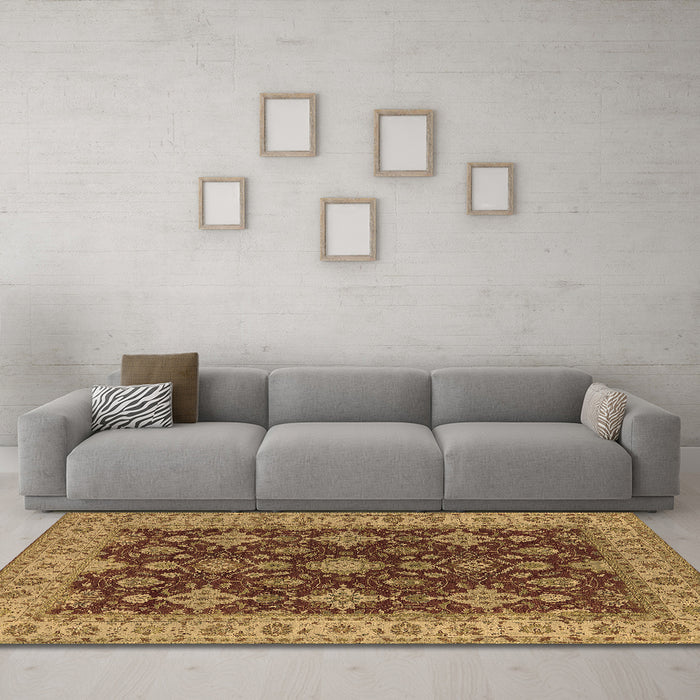 Machine Washable Oriental Brown Industrial Rug in a Living Room,, wshurb1597brn