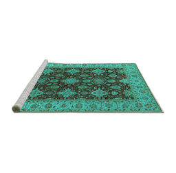 Sideview of Machine Washable Oriental Turquoise Industrial Area Rugs, wshurb1597turq
