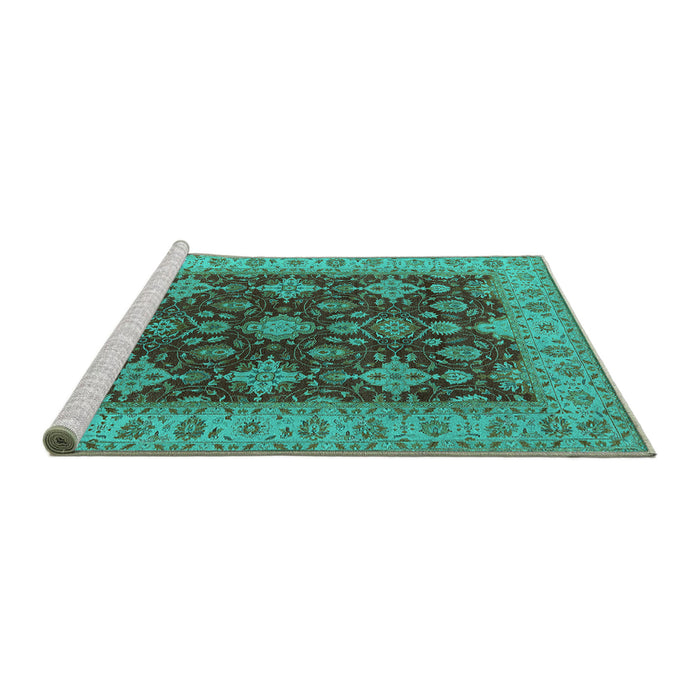 Sideview of Machine Washable Oriental Turquoise Industrial Area Rugs, wshurb1597turq