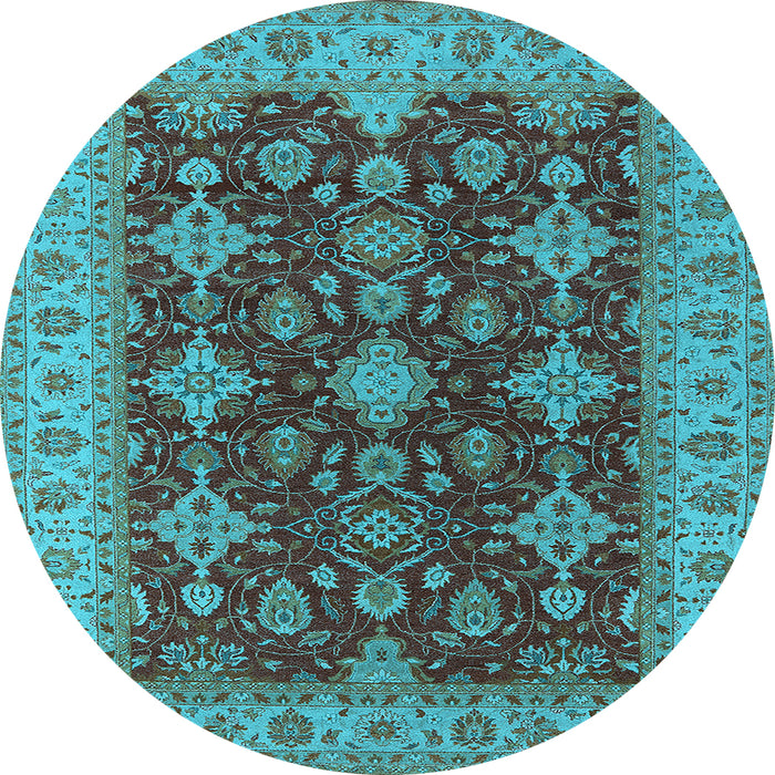 Round Machine Washable Oriental Light Blue Industrial Rug, wshurb1597lblu