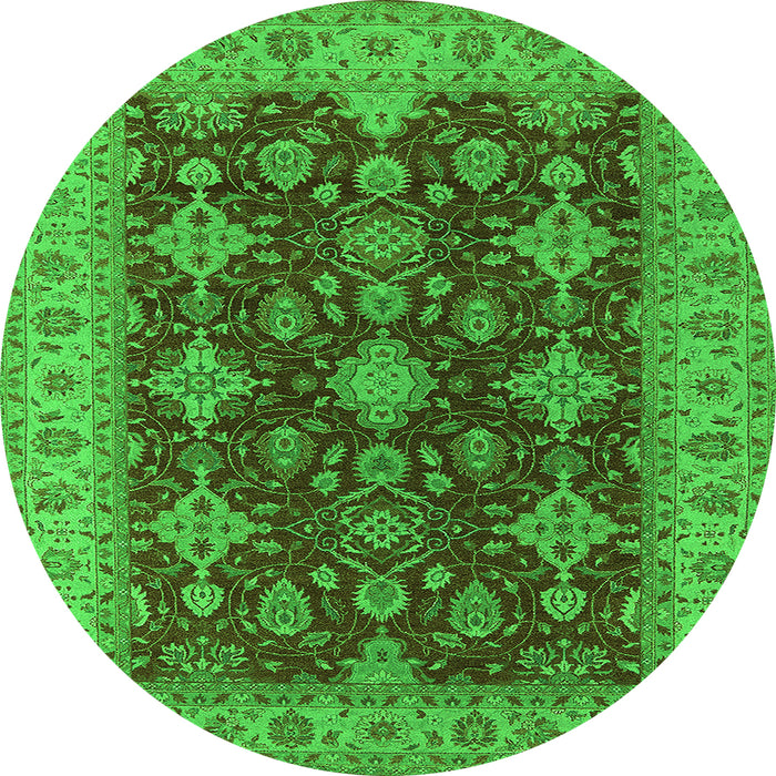 Round Machine Washable Oriental Green Industrial Area Rugs, wshurb1597grn