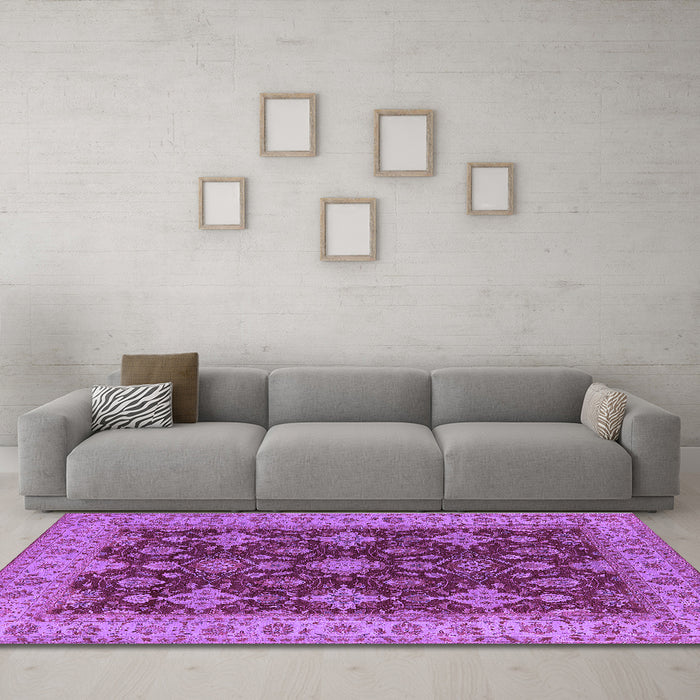 Machine Washable Oriental Purple Industrial Area Rugs in a Living Room, wshurb1597pur