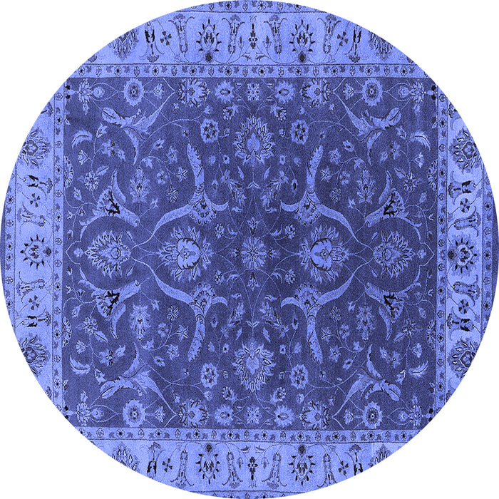 Round Machine Washable Oriental Blue Industrial Rug, wshurb1598blu