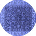 Round Machine Washable Oriental Blue Industrial Rug, wshurb1598blu