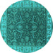 Round Machine Washable Oriental Turquoise Industrial Area Rugs, wshurb1598turq