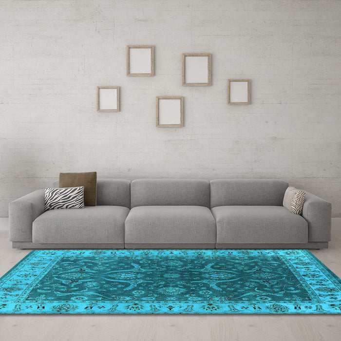 Machine Washable Oriental Light Blue Industrial Rug in a Living Room, wshurb1598lblu
