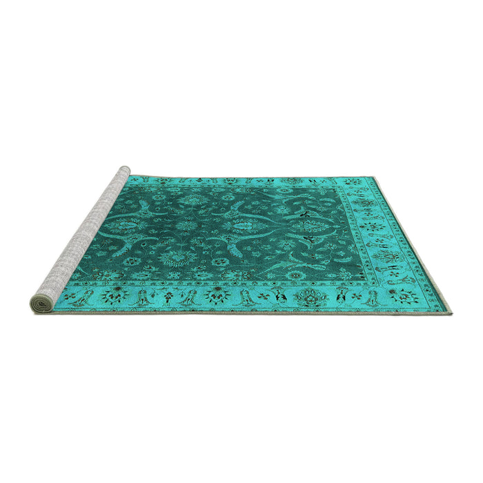 Sideview of Machine Washable Oriental Turquoise Industrial Area Rugs, wshurb1598turq