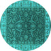 Round Oriental Turquoise Industrial Rug, urb1598turq