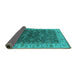 Sideview of Oriental Turquoise Industrial Rug, urb1598turq