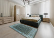 Mid-Century Modern Light Black Oriental Rug in a Bedroom, urb1598