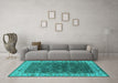 Machine Washable Oriental Turquoise Industrial Area Rugs in a Living Room,, wshurb1598turq