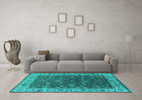 Machine Washable Oriental Turquoise Industrial Rug, wshurb1598turq