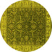 Round Machine Washable Oriental Yellow Industrial Rug, wshurb1598yw