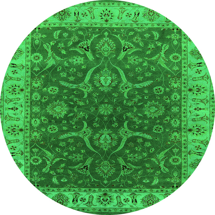 Round Machine Washable Oriental Green Industrial Area Rugs, wshurb1598grn