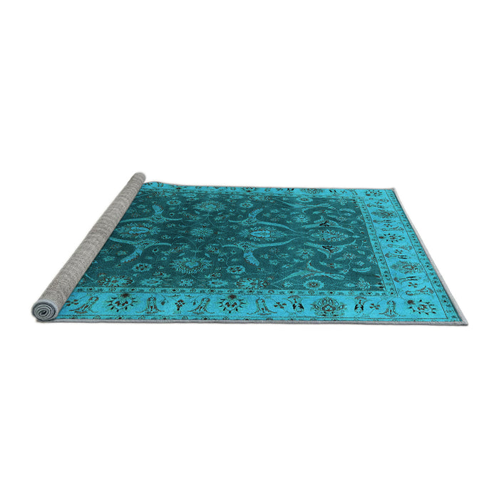 Sideview of Machine Washable Oriental Light Blue Industrial Rug, wshurb1598lblu