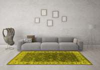 Machine Washable Oriental Yellow Industrial Rug, wshurb1598yw