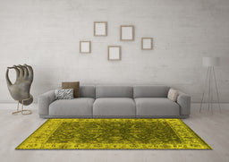 Machine Washable Oriental Yellow Industrial Rug in a Living Room, wshurb1598yw