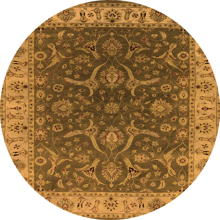 Round Machine Washable Oriental Orange Industrial Area Rugs, wshurb1598org