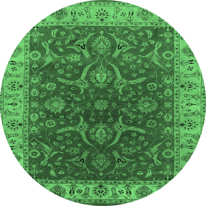 Round Machine Washable Oriental Emerald Green Industrial Area Rugs, wshurb1598emgrn