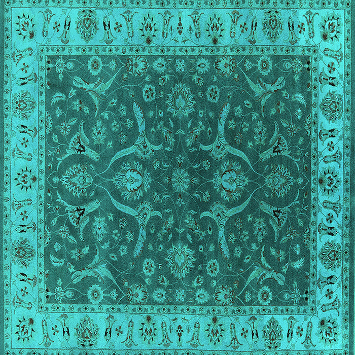 Square Machine Washable Oriental Turquoise Industrial Area Rugs, wshurb1598turq
