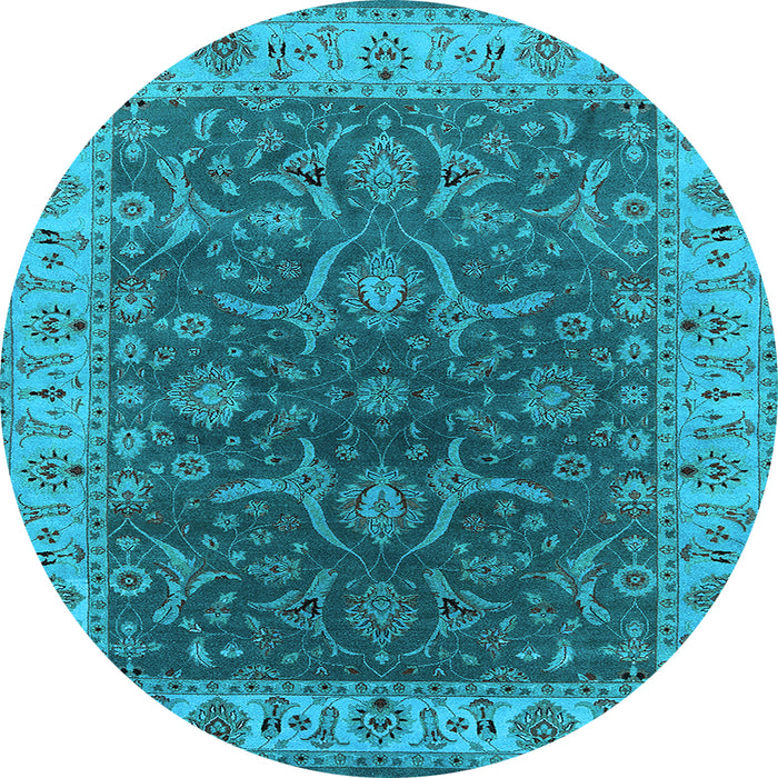 Round Machine Washable Oriental Light Blue Industrial Rug, wshurb1598lblu