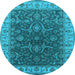 Round Machine Washable Oriental Light Blue Industrial Rug, wshurb1598lblu