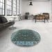 Round Mid-Century Modern Light Black Oriental Rug in a Office, urb1598