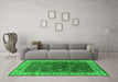 Machine Washable Oriental Green Industrial Area Rugs in a Living Room,, wshurb1598grn