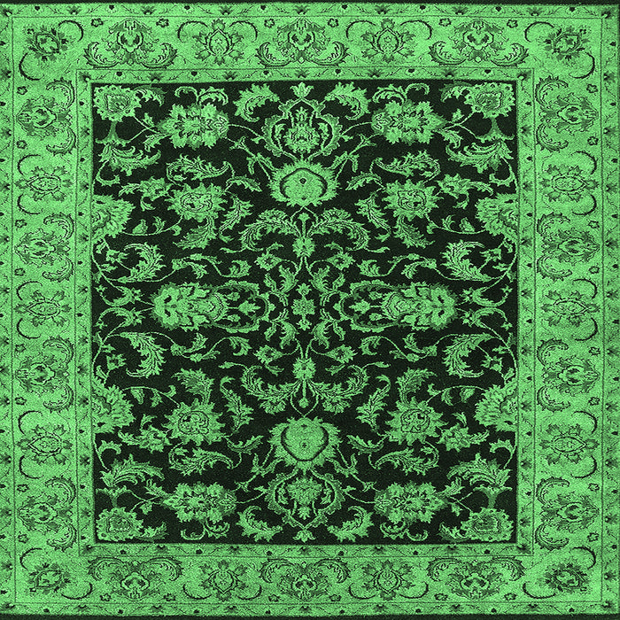 Square Machine Washable Oriental Emerald Green Industrial Area Rugs, wshurb1599emgrn