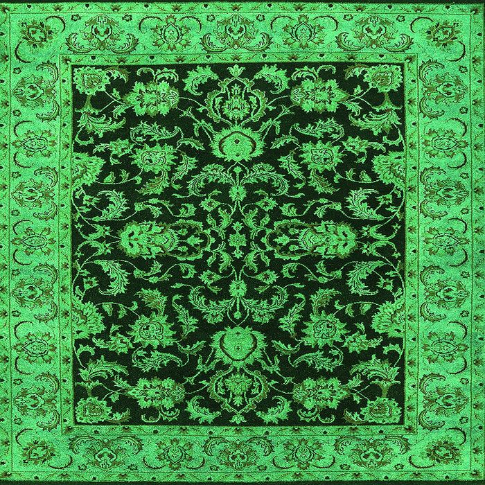 Square Machine Washable Oriental Green Industrial Area Rugs, wshurb1599grn