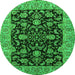 Round Machine Washable Oriental Green Industrial Area Rugs, wshurb1599grn