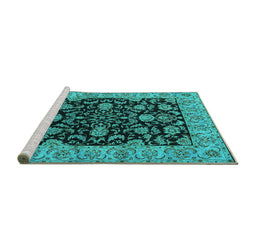 Sideview of Machine Washable Oriental Turquoise Industrial Area Rugs, wshurb1599turq