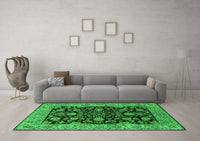 Machine Washable Oriental Green Industrial Rug, wshurb1599grn