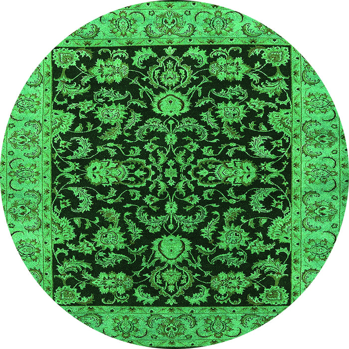 Round Oriental Green Industrial Rug, urb1599grn