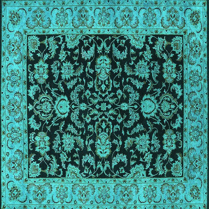 Square Machine Washable Oriental Turquoise Industrial Area Rugs, wshurb1599turq