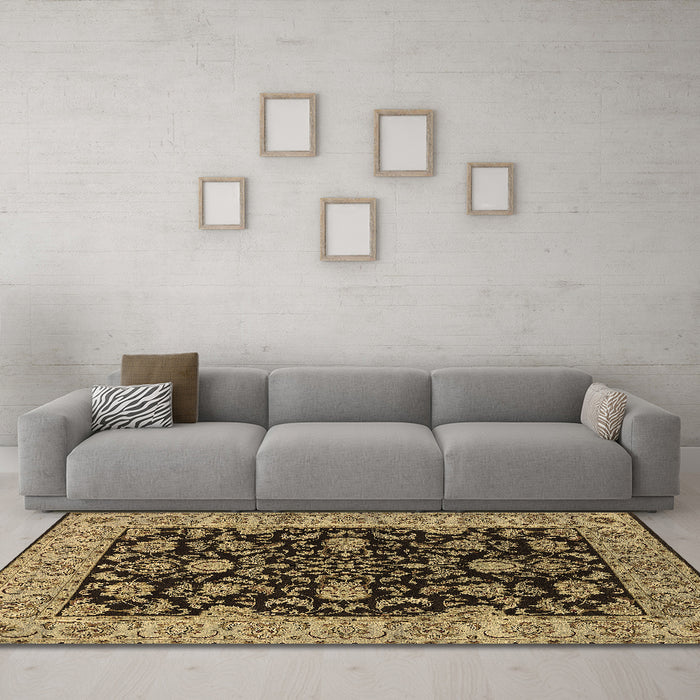 Machine Washable Oriental Brown Industrial Rug in a Living Room,, wshurb1599brn
