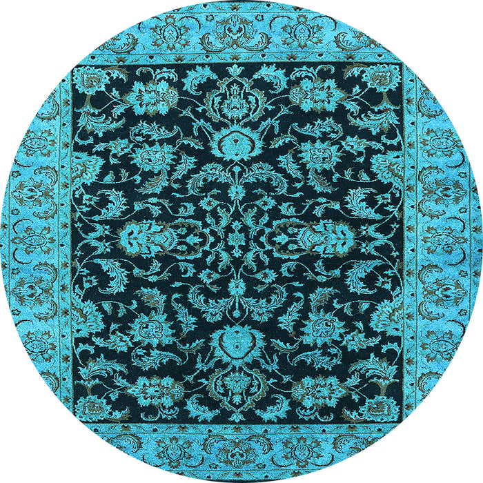Round Machine Washable Oriental Light Blue Industrial Rug, wshurb1599lblu