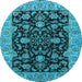 Round Machine Washable Oriental Light Blue Industrial Rug, wshurb1599lblu