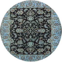 Round Machine Washable Industrial Modern Blue Rug, wshurb1599