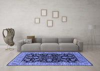 Machine Washable Oriental Blue Industrial Rug, wshurb1599blu