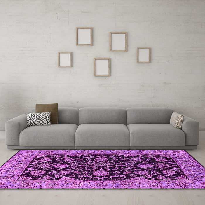 Machine Washable Oriental Pink Industrial Rug in a Living Room, wshurb1599pnk