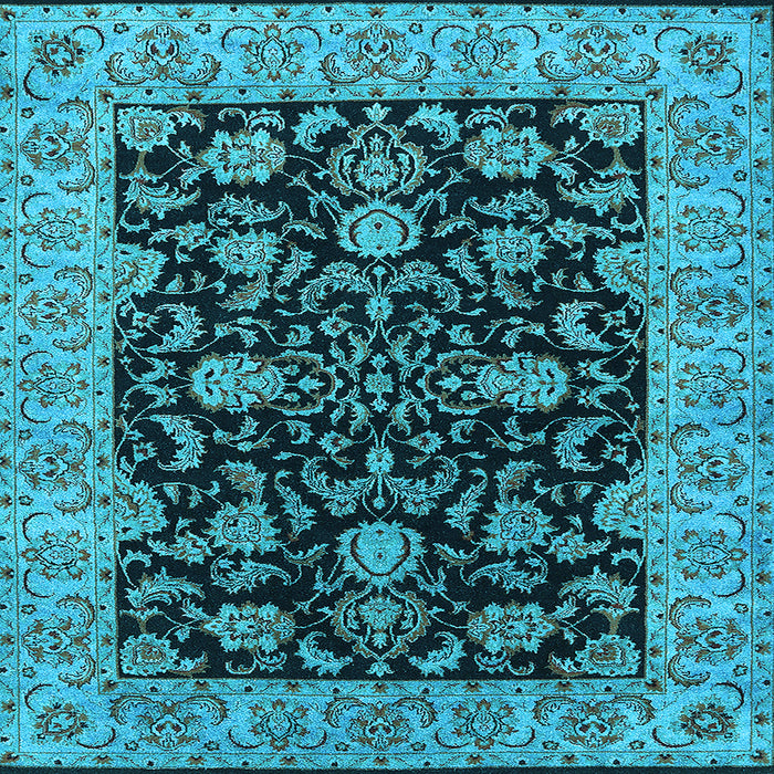 Square Machine Washable Oriental Light Blue Industrial Rug, wshurb1599lblu